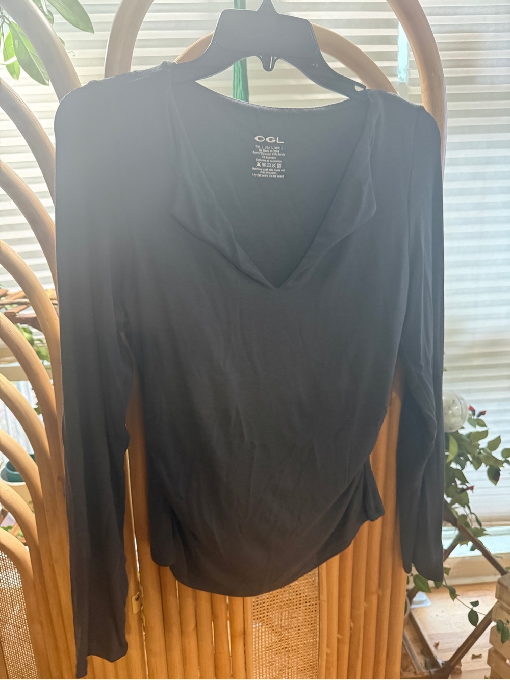 OGL Charcoal Long-Sleeve Split V-Neck Top
